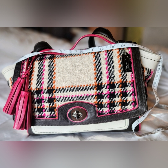 COACH LEGACY 21142  Multicolor Tweed and Leather Turnlock Two Way Bag RARE - Picture 11 of 13